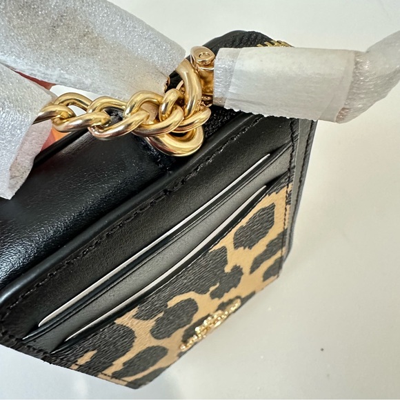 New Coach Zip Card Case With Leopard Print Style CW884 in Black & Tan - Picture 7 of 10